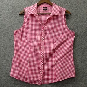 Pink Gingham Shirt Womens Petite LARGE Stretch Picnic Summer TALBOTS Non Iron